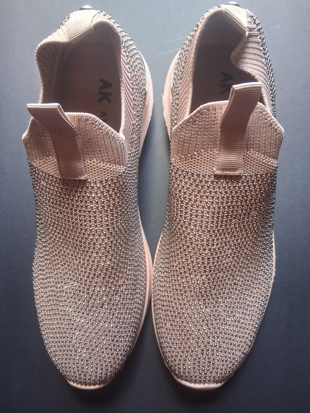 Anne Klein Rhinestone Slip On Sneakers Womens Size 7.5 Blush Sparkly Bling Knit